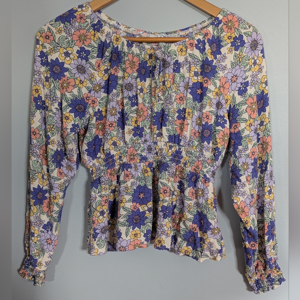 4/$10✨ Women's Ditsy Floral Whimsical‎ Cinched Waist Multicor Top Romantic